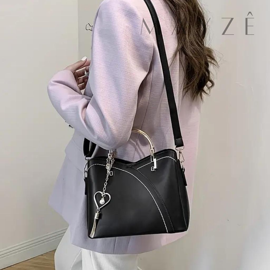 Loja Mayzê, Bolsa Penelope™, bolsa grande, bolsa feminina, bolsa elegante, bolsa tendencia, bolsa com borla de pelúcia, bolsa da moda, loja mayze