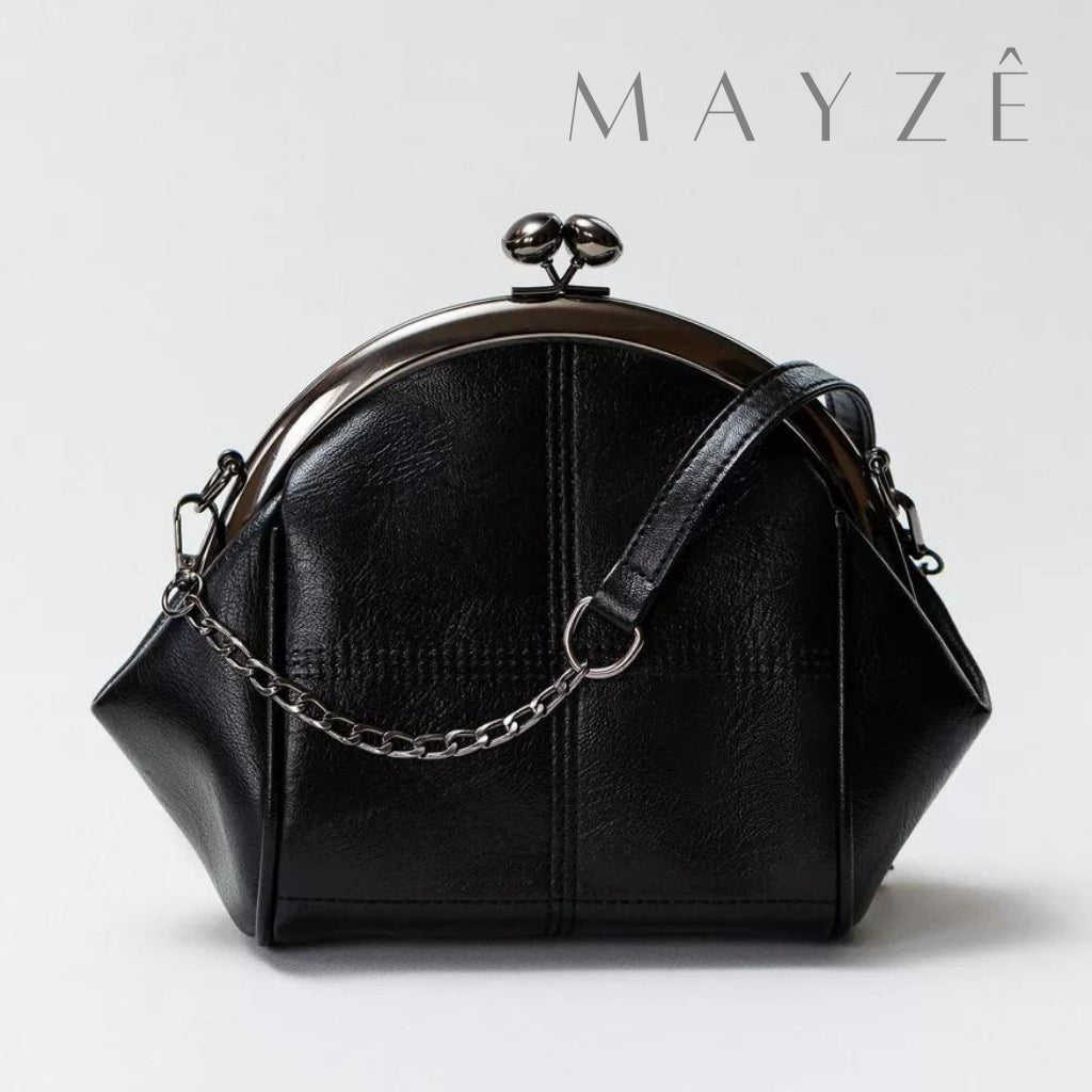 Loja Mayzê, Bolsa Silvana, bolsa média, bolsa preta, bolsa elegante, bolsa diferente, mayze, mayzê,bolsa de ombro, bolsa com alça de metal