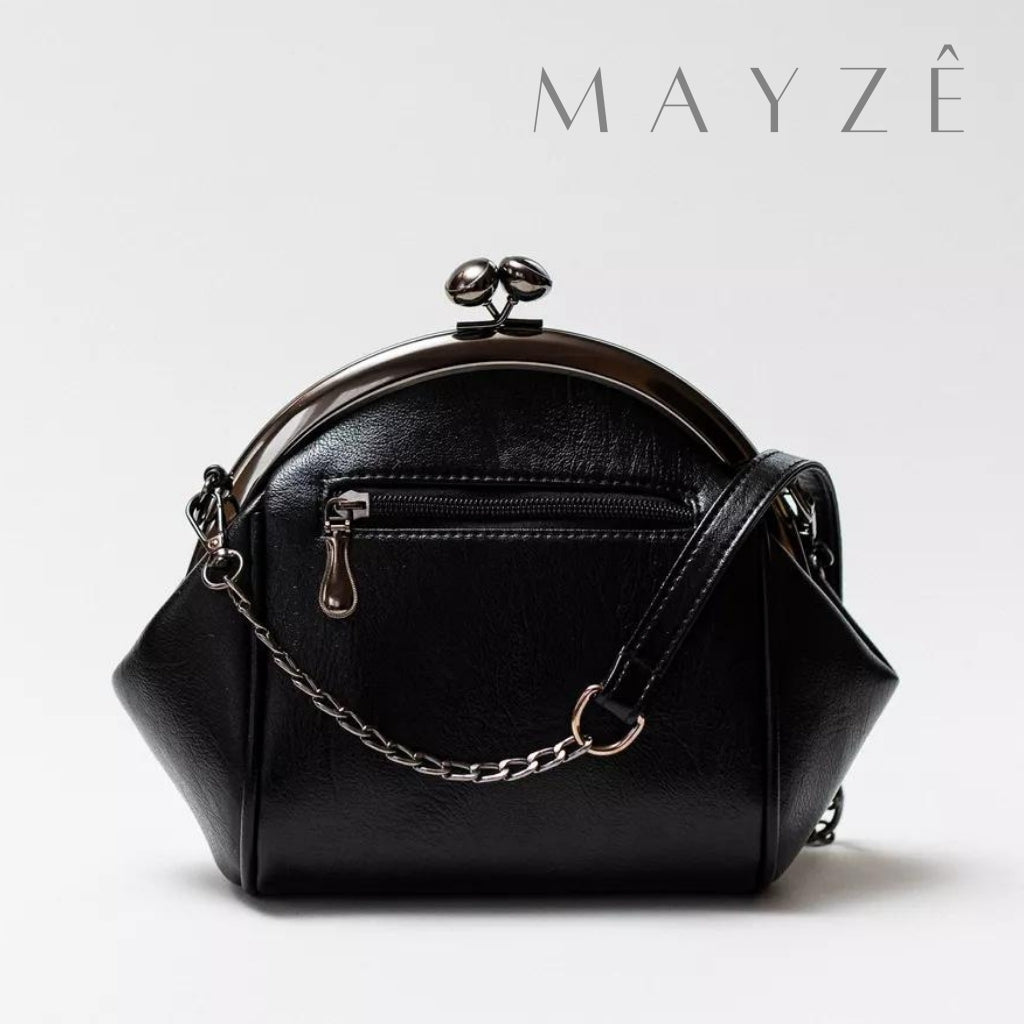 Loja Mayzê, Bolsa Silvana, bolsa média, bolsa preta, bolsa elegante, bolsa diferente, mayze, mayzê,bolsa de ombro, bolsa com alça de metal