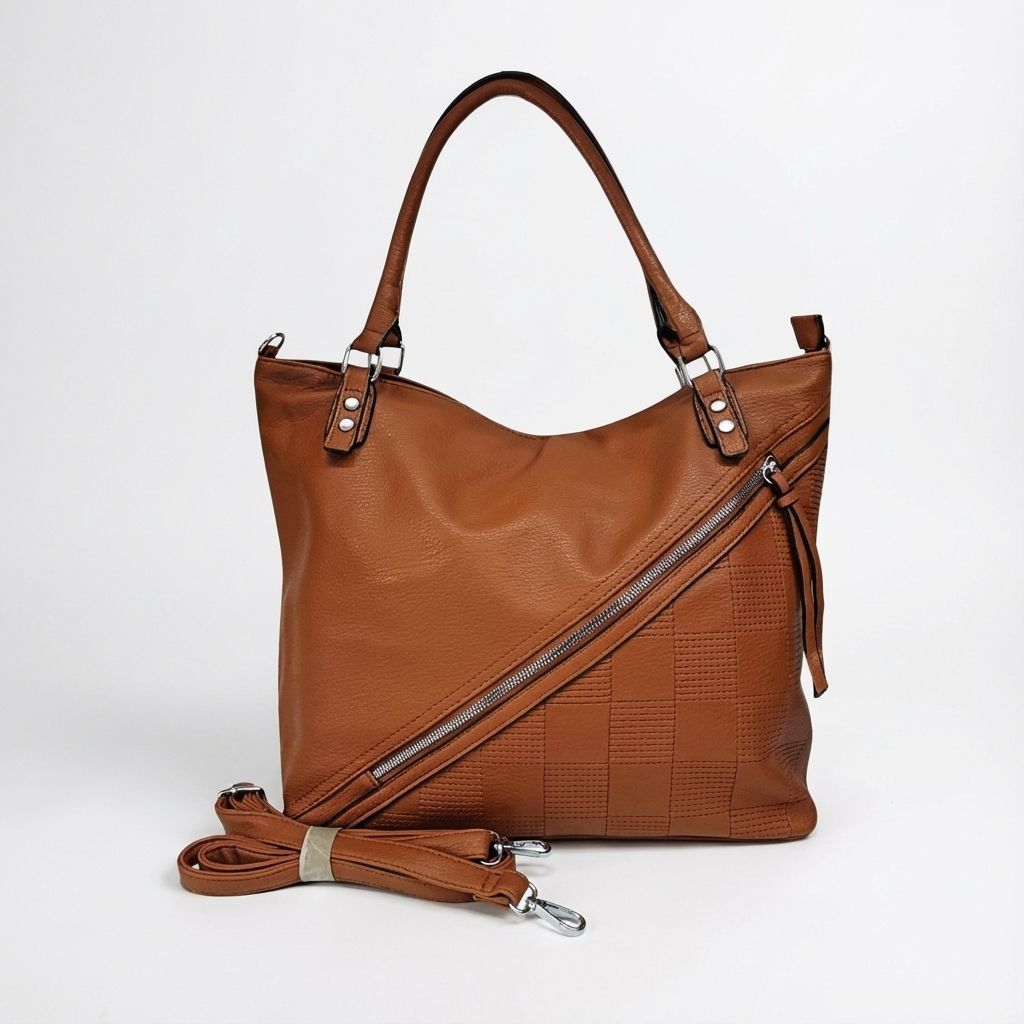 Bolsa tote grande Charlene Mayzê. Couro ecológico, 3 compartimentos, bolsos com zíper e alça transversal removível. Ideal para trabalho e dia a dia.