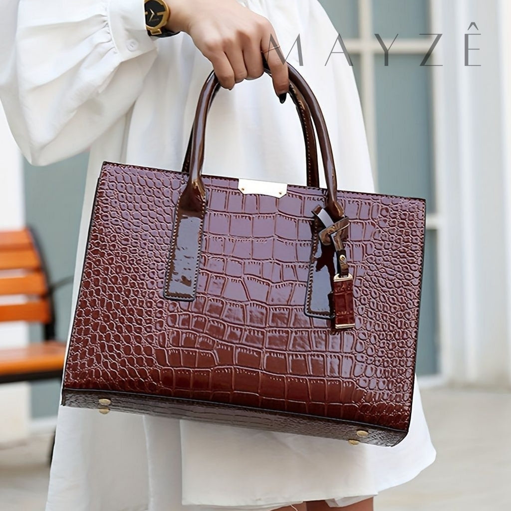 Loja Mayzê, Bolsa Elizabeth, bolsa grande, bolsa de couro, couro de crocodilo, bolsa espaçosa, bolsa feminina, bolsa elegante, bolsa grande, loja mayze