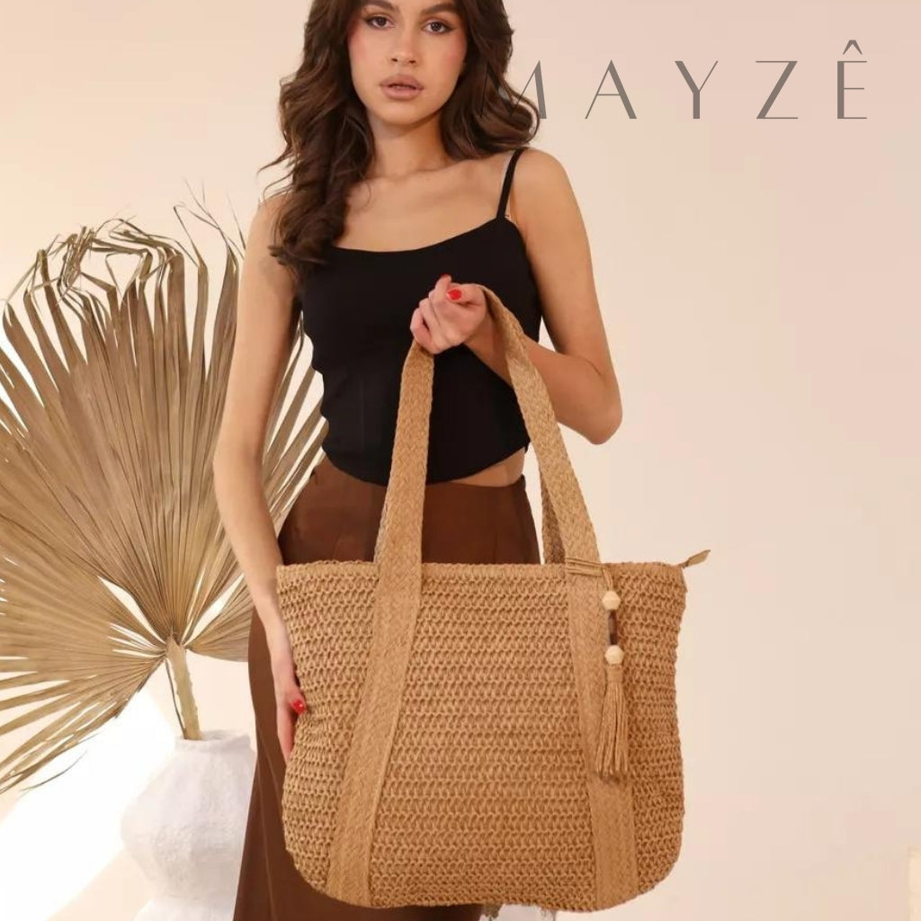Loja Mayzê, Bolsa Lúara, bolsa espaçosa, bolsa grande, tote bag, bolsa de palha, bolsa de verão, bolsa feminina, bolsa moda praia, loja mayze, bolsa na promoção, bolsa elegante, bolsa versátil, loja mayzê oficial, loja mayzê confiável
