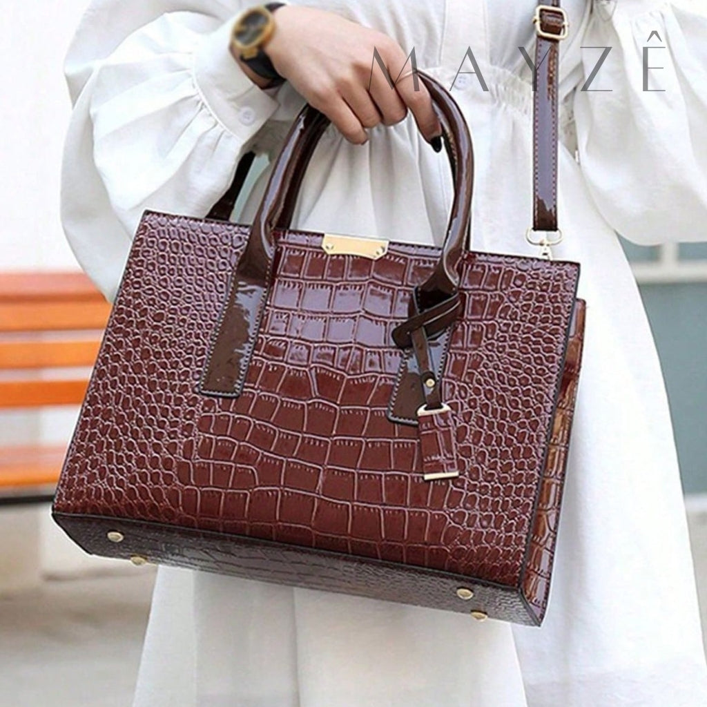 Loja Mayzê, Bolsa Elizabeth, bolsa grande, bolsa de couro, couro de crocodilo, bolsa espaçosa, bolsa feminina, bolsa elegante, bolsa grande, loja mayze