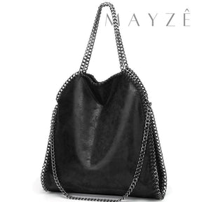 Loja Mayzê, Bolsa Hortência, Bolsa tote bag, bolsa grande, bolsa espaçosa, bolsa elegante, bolsa de grife, bolsa de luxo, bolsa feminina, bolsa versátil, bolsa tipo saco, bolsa em promoção, bolsa com correntes, bolsa de faculdade, mayzê, mayze