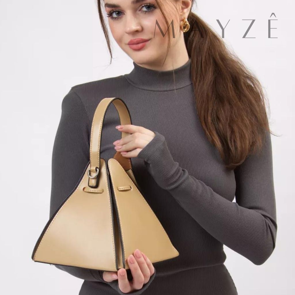 Loja Mayzê, Bolsa Melinda, bolsa geométrica, bolsa triângulo, bolsa triangular, bolsa de couro, bolsa em promoção, bolsa de festa, bolsa chique, bolsa de grife, bolsa em alta, mayzê, mayze