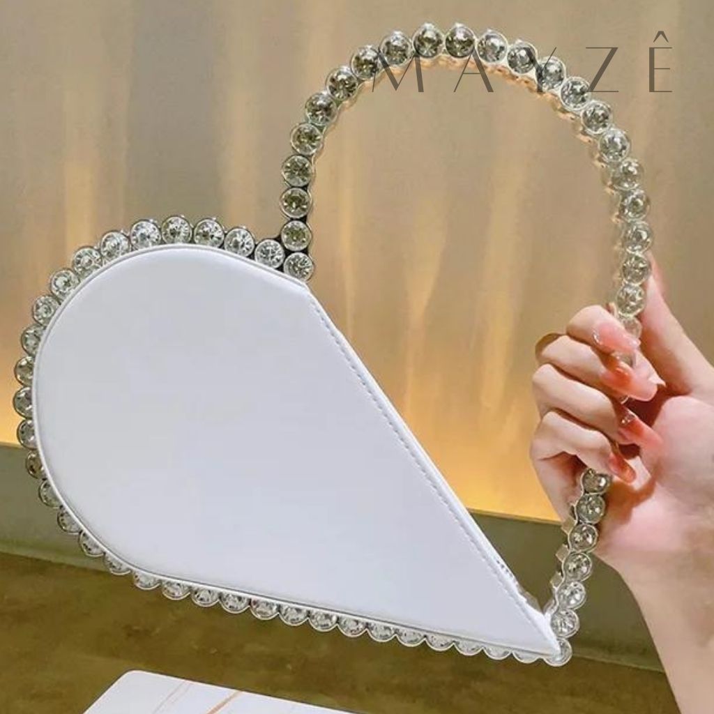 Loja Mayzê, Bolsa Giovana, bolsa feminina, bolsa de festa, bolsa de mão, bolsa clunch, bolsa coração, bolsa diamante, bolsa em alta, bolsa da moda, bolsa em promoção, mayzê, mayze