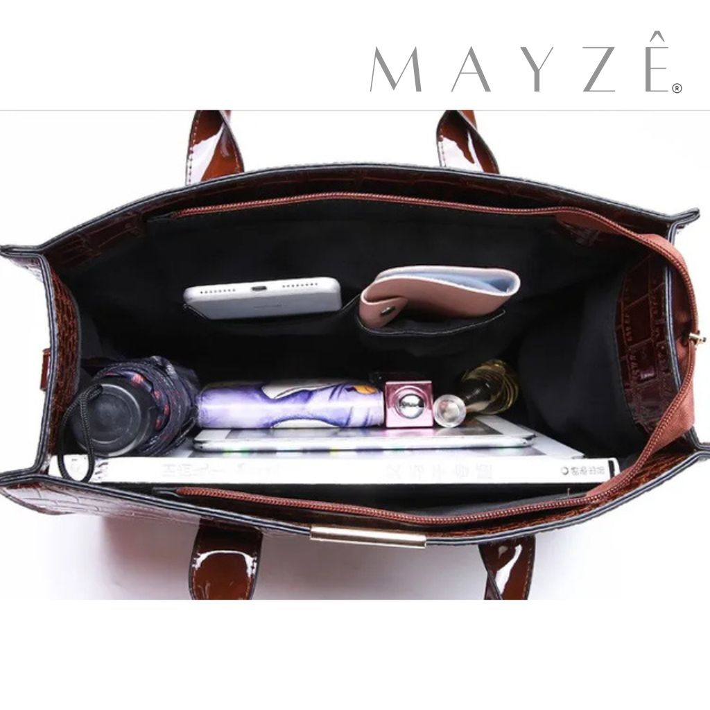 Loja Mayzê, Bolsa Elizabeth, bolsa grande, bolsa de couro, couro de crocodilo, bolsa espaçosa, bolsa feminina, bolsa elegante, bolsa grande, loja mayze