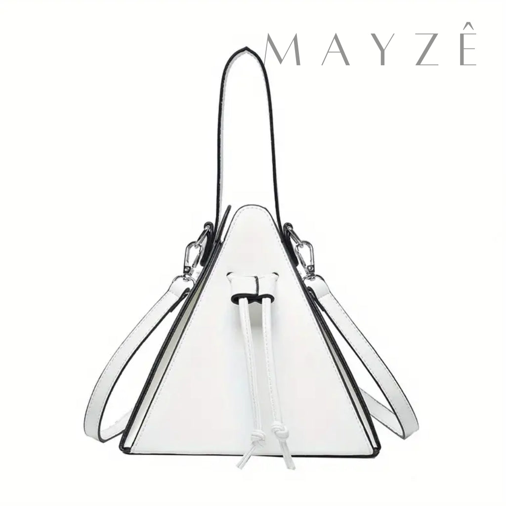 Loja Mayzê, Bolsa Melinda, bolsa geométrica, bolsa triângulo, bolsa triangular, bolsa de couro, bolsa em promoção, bolsa de festa, bolsa chique, bolsa de grife, bolsa em alta, mayzê, mayze