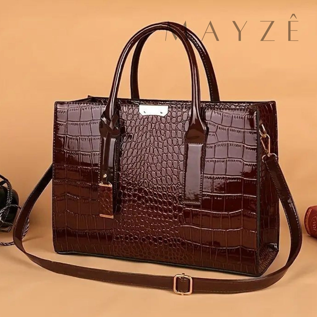 Loja Mayzê, Bolsa Elizabeth, bolsa grande, bolsa de couro, couro de crocodilo, bolsa espaçosa, bolsa feminina, bolsa elegante, bolsa grande, loja mayze