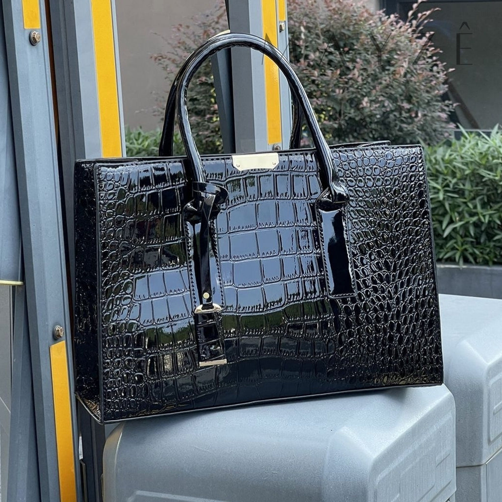 Loja Mayzê, Bolsa Elizabeth, bolsa grande, bolsa de couro, couro de crocodilo, bolsa espaçosa, bolsa feminina, bolsa elegante, bolsa grande, loja mayze