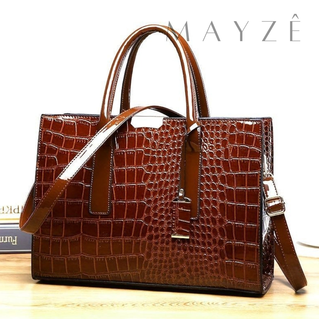 Loja Mayzê, Bolsa Elizabeth, bolsa grande, bolsa de couro, couro de crocodilo, bolsa espaçosa, bolsa feminina, bolsa elegante, bolsa grande, loja mayze