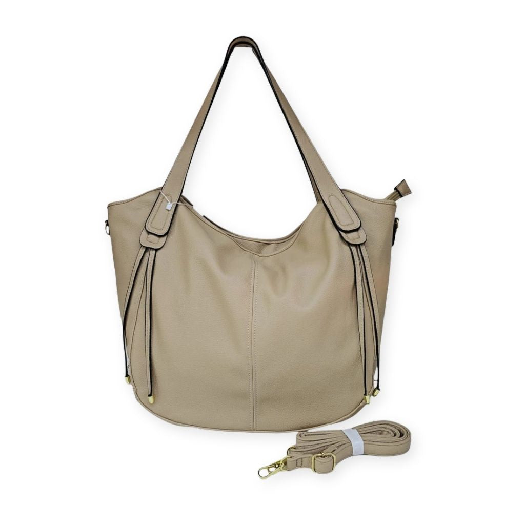 Bolsa maxi Gilian Mayzê. Grande capacidade, 3 compartimentos, bolso com zíper e alça transversal removível. Ideal para trabalho e dia a dia com estilo.