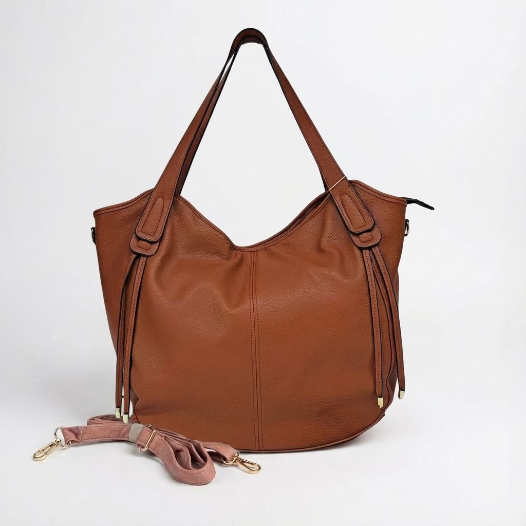 Bolsa maxi Gilian Mayzê. Grande capacidade, 3 compartimentos, bolso com zíper e alça transversal removível. Ideal para trabalho e dia a dia com estilo.