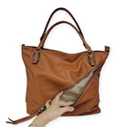 Bolsa tote grande Charlene Mayzê. Couro ecológico, 3 compartimentos, bolsos com zíper e alça transversal removível. Ideal para trabalho e dia a dia.