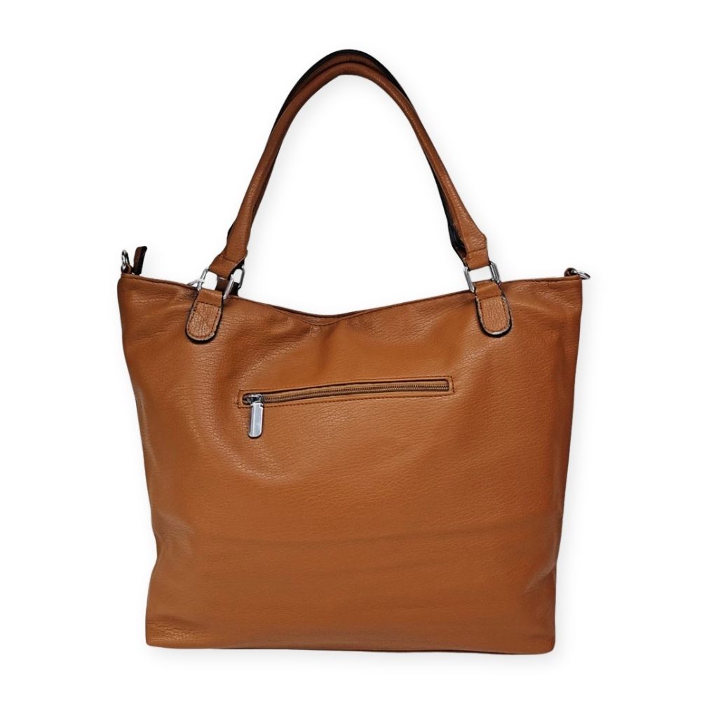 Bolsa tote grande Charlene Mayzê. Couro ecológico, 3 compartimentos, bolsos com zíper e alça transversal removível. Ideal para trabalho e dia a dia.