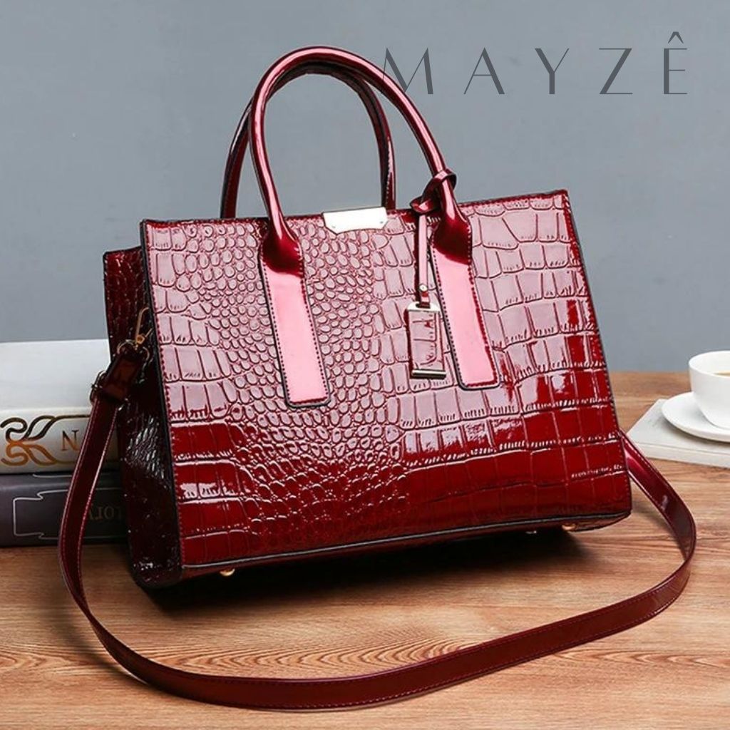 Bolsa Grande Tote Elizabeth, Loja Mayzê, Bolsa Elizabeth, bolsa grande, bolsa de couro, couro de crocodilo, bolsa espaçosa, bolsa feminina, bolsa elegante, bolsa grande, loja mayze