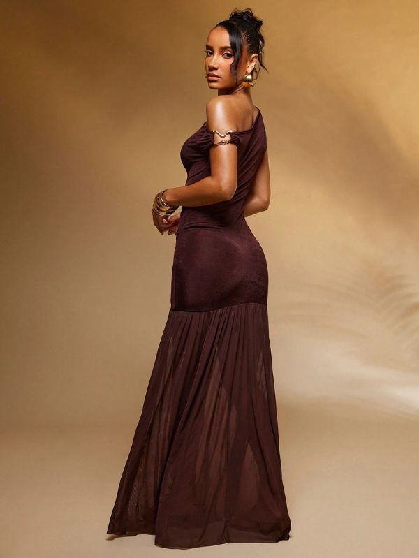 Vestido Brun Perolado com Bainha Longa, Loja Mayzê