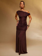 Vestido Brun Perolado com Bainha Longa, Loja Mayzê