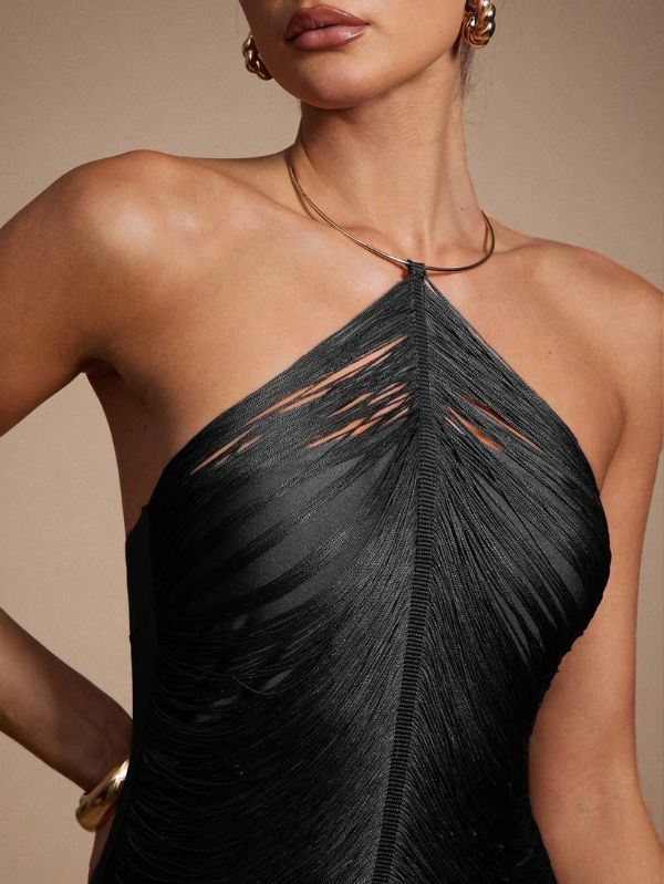 Vestido Elegante com Franjas Accent, Loja Mayzê