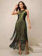 Vestido Elegante com Franjas Accent Too, Loja Mayzê