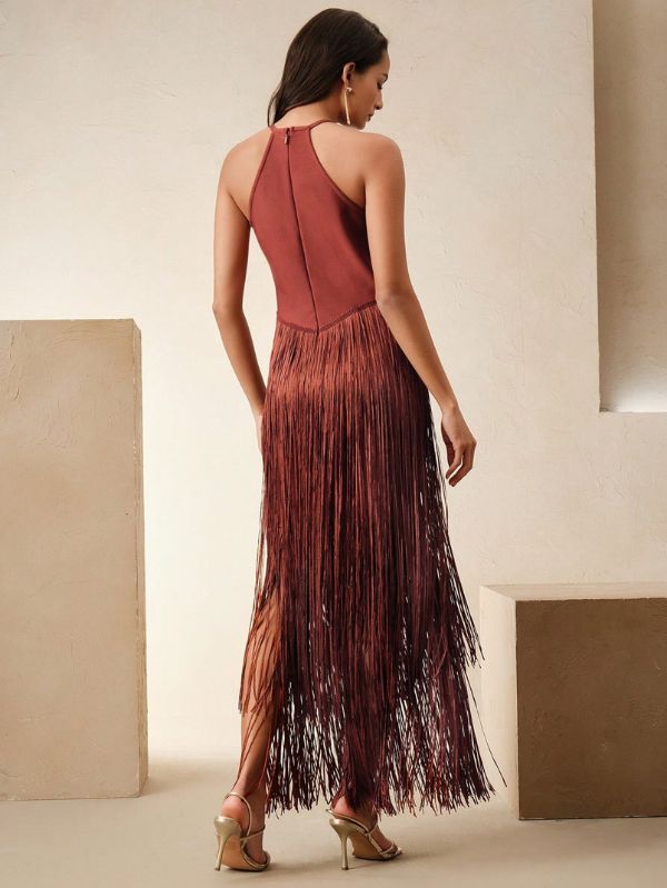 Vestido Elegante com Franjas Accent Too, Loja Mayzê
