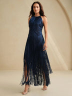 Vestido Elegante com Franjas Accent Too, Loja Mayzê