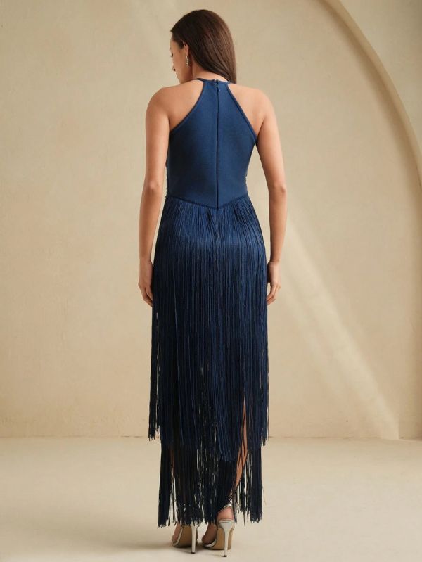 Vestido Elegante com Franjas Accent Too, Loja Mayzê