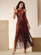 Vestido Elegante com Franjas Accent Too, Loja Mayzê