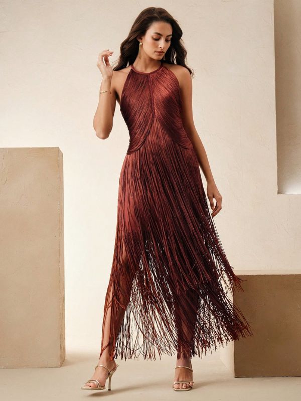 Vestido Elegante com Franjas Accent Too, Loja Mayzê