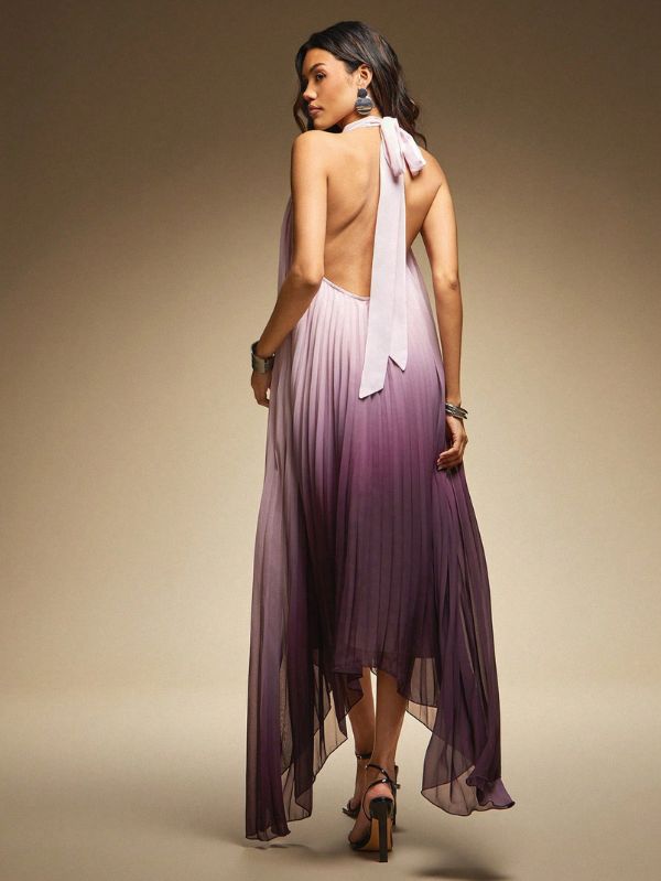 Vestido Longo Elegante Plissado Stratifié Gradiente Mayzê