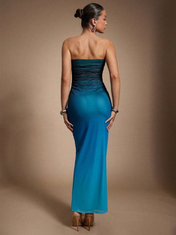 Vestido Longo Ocean com Drapeado Frontal Mayzê