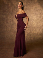 Vestido Longo Plissado Vinho Elegante Doré Mayzê