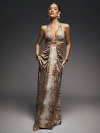 Vestido Maxi Animal Print Fenda Dupla Mayzê