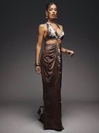 Vestido Maxi Animal Print Fenda Dupla Mayzê