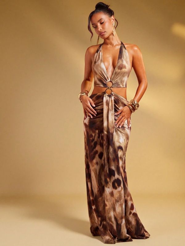 Vestido Maxi Animal Print Fenda Dupla Mayzê