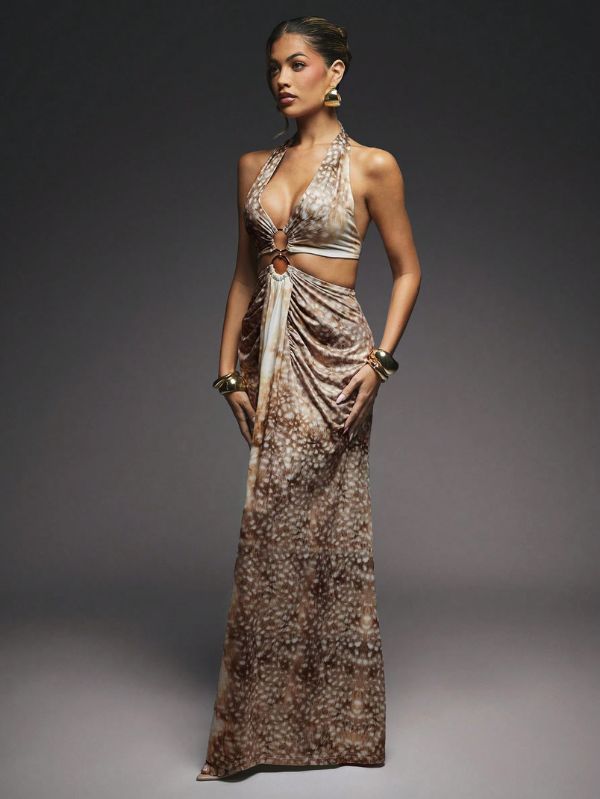 Vestido Maxi Animal Print Fenda Dupla Mayzê