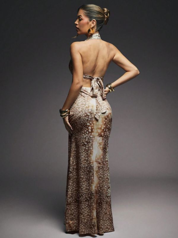 Vestido Maxi Animal Print Fenda Dupla Mayzê