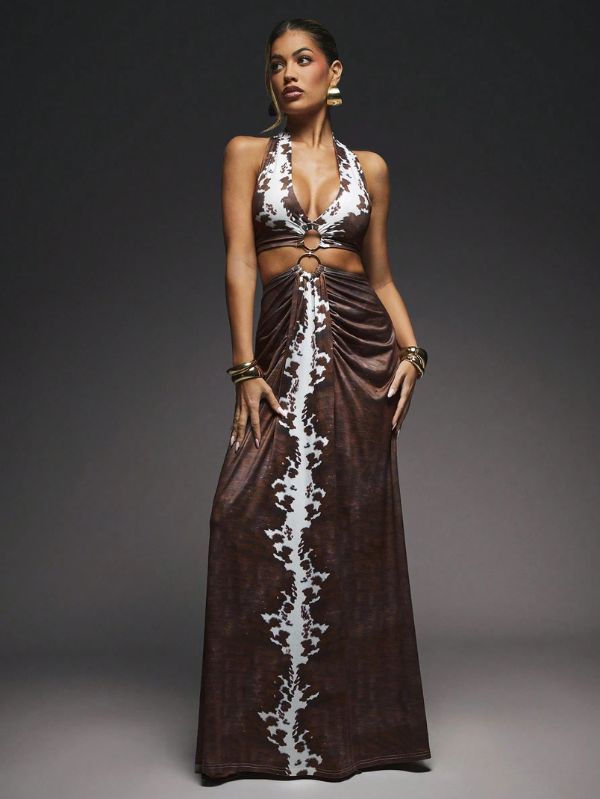 Vestido Maxi Animal Print Fenda Dupla Mayzê