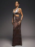 Vestido Maxi Animal Print Fenda Dupla Mayzê