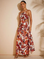 Vestido Maxi Casual Estampa Feuilles Mayzê
