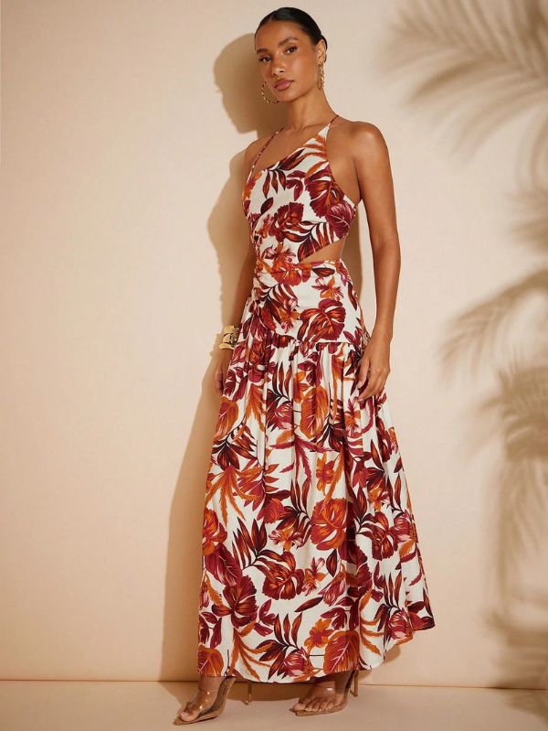 Vestido Maxi Casual Estampa Feuilles Mayzê