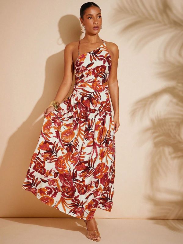 Vestido Maxi Casual Estampa Feuilles Mayzê