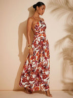 Vestido Maxi Casual Estampa Feuilles Mayzê
