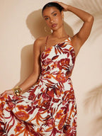 Vestido Maxi Casual Estampa Feuilles Mayzê