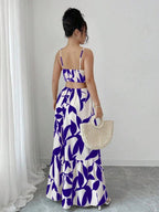 Vestido maxi Arbre Mayzê. Cintura marcada, recortes laterais e estampa boho para looks frescos e elegantes na praia e no verão.