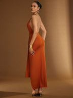 Vestido Plissado Gola Dourada com Fenda Audacieux, Loja Mayzê